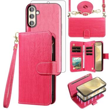 Imagem de Asuwish Capa de celular para Samsung Galaxy S24 5G carteira com zíper destacável com protetor de tela de vidro temperado alça transversal flor flip compartimento para cartão S 24 24S G5 mulheres