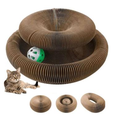 Imagem de Arranhador Mágico Gato Brinquedo Papelão Dobrável Bola Guizo