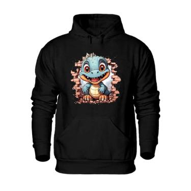 Imagem de Casaco Moletom Canguru Com Capuz Masculino Estampa Dinossauro Flanelado