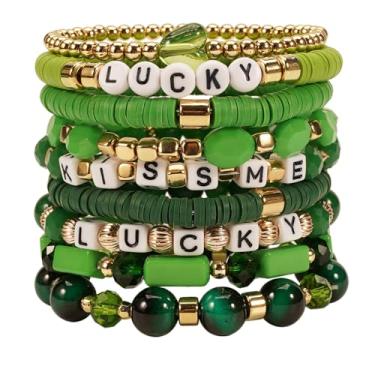 Imagem de Twinfree Pulseira com contas de trevo irlandês do Dia de São Patrício Lucky Kiss Me para mulheres e amigas, One Size, Miçangas, Sem Pedra Preciosa