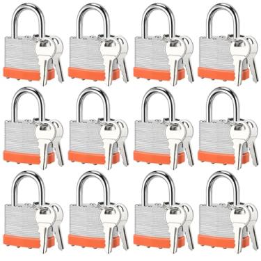 Imagem de Locilot 12 cadeados de chave sólida com 24 chaves iguais e manilha curta endurecida - corte resistente, trava de armário de academia com chave, trava de armazenamento para uso externo (curto)