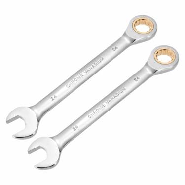 Imagem de HARFINGTON 2 peças chave de catraca de 24 mm métrico 12 pontos CR-V aço cromado alongamento caixa dupla chave catraca de extremidade aberta com 72 dentes e chave inglesa de 5° para reparo