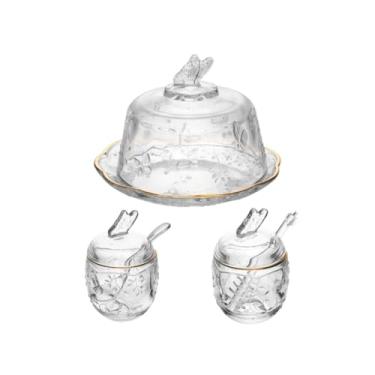 Imagem de Conjunto New Butterfly Fio de Ouro Queijeira, Açucareiro e Meleira em Cristal Luxo