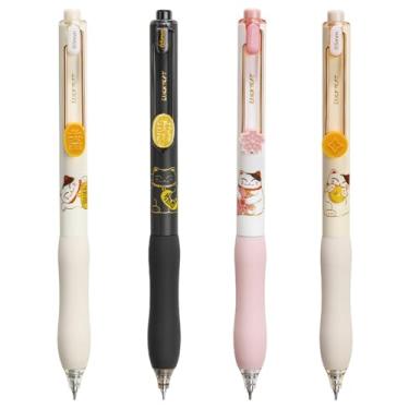 Imagem de MOZXIRZ 4 canetas retráteis de gato fofo Kawaii Lucky Cat Canetas de gel de desenho animado de gatinho de 0,5 mm, caneta de escrita lisa de tinta preta para mulheres, meninas, meninos, crianças