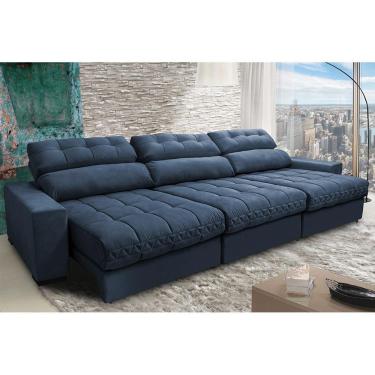Imagem de Sofá Retrátil E Reclinável Com Molas Ensacadas Cama Inbox Master 3,82m Tecido Suede Azul