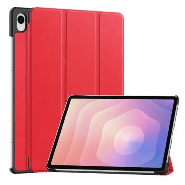 Imagem de Capa para tablet Samsung Galaxy Tab S11 de 11 polegadas – Capa protetora de couro PU + PC com suporte dobrável, hibernar/despertar automático, capa fina e leve à prova de choque (vermelha)