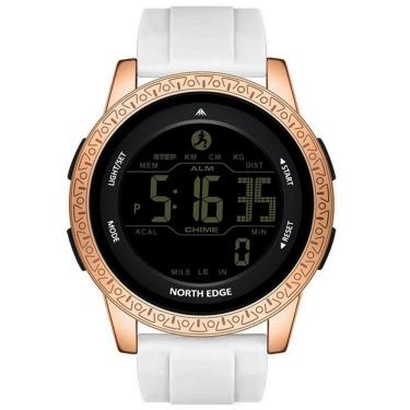 Imagem de Relógio Digital Masculino Esportivo Apollo À Prova Da Água 50m Multifuncional Branco Dourado