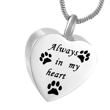 Imagem de barenx Colar You Will Always Be Here Love Pets Dog Cat Paw Print Stainless Heart Cremation Urna Cinzas Joias, Não disponível, não disponível