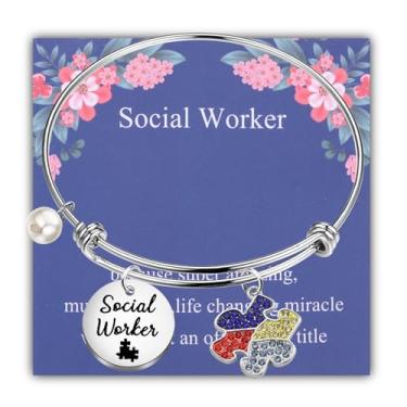 Imagem de LQRI Pulseira expansível para assistente social para autismo, consciência mental, assistente social, presente de agradecimento, Small, Aço inoxidável, Cobre