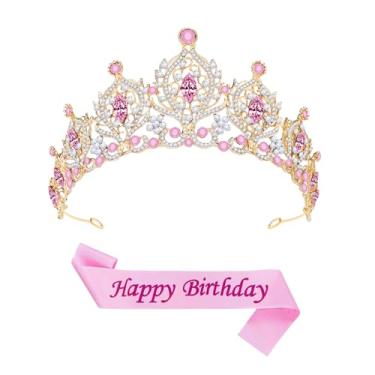 Imagem de Coroa dourada para mulheres, tiara de princesa, rainha, acessórios de cabelo para casamento, noiva, aniversário, formatura, concurso, festa, Medium, Metal Cristal, Cristal