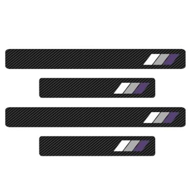 Imagem de Lyxheth 4 peças de protetores de peitoril de porta tricolores, protetor de entrada de porta automotivo, protetor de placa de peitoril de porta de fibra de carbono, adesivos de decoração de peitoril de