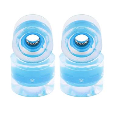 Imagem de Pacote com 4 rodas de skate longboard para crianças, rodas flash de 60 mm 78A, material PU, para andar de rua, skate elétrico, mini cruiser, rolamento ABEC-9, substituição - azul