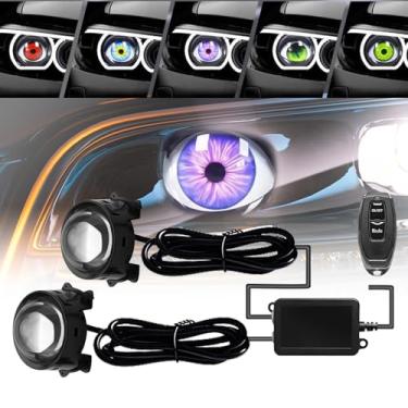 Imagem de spnanma Faróis de olho de demônio para carros e motocicletas, kit de luzes LED dinâmicas para olhos do diabo com lente HD, 6 padrões de olhos animados, luzes universais de 12 a 36 V para farol ou