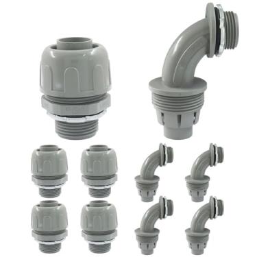 Imagem de Moicstiy Conector de conduíte elétrico não metálico, 10 peças, NPT de 3/4 polegadas, acessórios de conduíte flexível de PVC listados pela UL (reto + 90 graus)