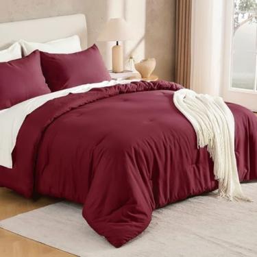 Imagem de Andency Conjunto de edredom King Califórnia bordô, 3 peças, leve e macio, macio, conjunto de cama de microfibra grande e fofa (264 x 246 cm, 2 fronhas)