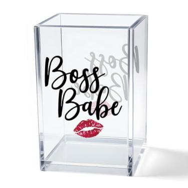 Imagem de Vgrti Boss Babe Suporte organizador de pincéis de maquiagem de acrílico, copo engraçado para bebês, presentes de agradecimento para mulheres, mulheres, chefe, senhora, amante de maquiagem, presentes