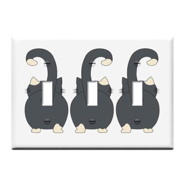 Imagem de Placa decorativa para interruptor de luz de gato engraçada, placas de parede triplas, 3 gangs, para banheiro, quarto, cozinha, decoração de casa, capas de tomada