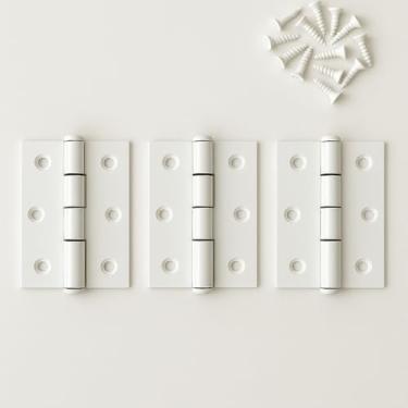 Imagem de Kit 3 dobradiças para porta janela aço inox com parafusos branca e preta (Branco)