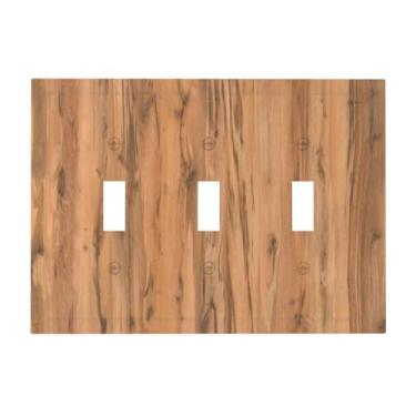 Imagem de Nadoabtm Placa decorativa para interruptor de luz, marrom quente, grão de madeira sintética, placa de parede de 3 gangues, capa de tomada elétrica, interruptor, interruptor triplo para decoração de