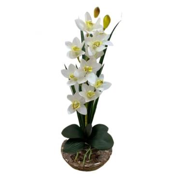 Imagem de Arranjo De Orquidea Artificial Silicone 60cm Musgo Natural Decor Centro De Mesa Flores Artificiais Decorativas(BRANCA)