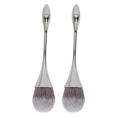 Imagem de Pincel para pó para arte em unhas Pincel para limpeza de pó para arte em unhas Cerdas macias Cabo ergonômico Pincel para pó multiuso para uso em manicure ABS Fibra de nylon 2 peças (Prata)
