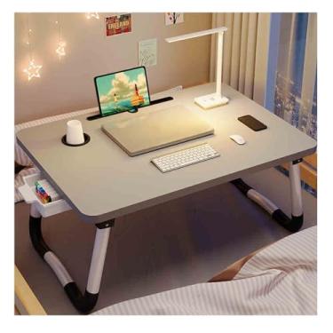 Imagem de Mesa de laptop, mesa baixa de cama, cama para mesa de TV, bandeja de colo mesa de pé portátil, mesa dobrável para laptop, suporte de leitura e escrita com gaveta para cama, sofá, chão (cinza, gaveta