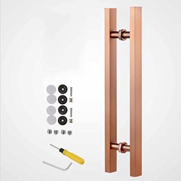 Imagem de Kit de ferragens de porta de celeiro inoxidável, maçaneta de porta de entrada dupla face quadrada em forma de H, puxador de porta push pull para entrada de vidro de chuveiro interior exterior (rosa 50
