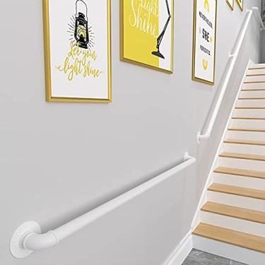 Imagem de Corrimão de escada - kit completo, corrimão de tubo branco industrial de escada com suporte de montagem na parede, casa contra a parede, grades internas e externas para idosos (tamanho: 2,4 m)