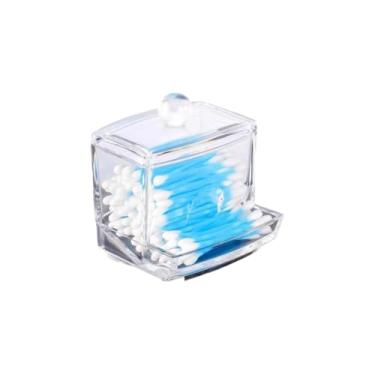 Imagem de Porta Cotonete em Acrílico Transparente, Organizador para Banheiro com Tampa, 7x7x9cm, Dispenser para Hastes de Algodão
