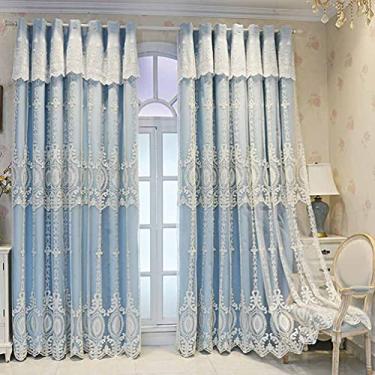 Imagem de Cortina blackout de camada dupla com sobreposição de tule, voile blecaute branco bordado em camadas sólido drapeado painel de sanefa, sala de estar, quarto de menina, isolamento de poupança de energia