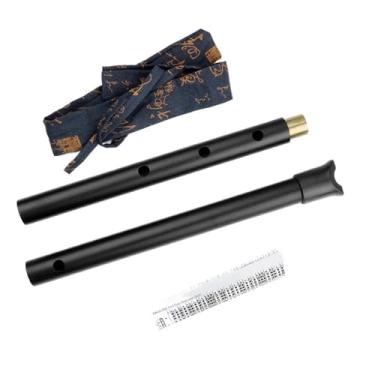Imagem de Flauta de bambu de madeira Shakuhachi 5 furos D chave metal flauta nunca racha prata ou instrumento de metal preto (preto 2.0)