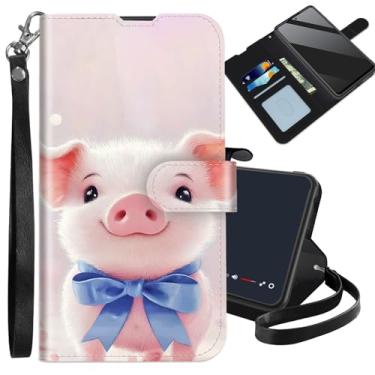 Imagem de DHYYDSQZ Capa carteira para iPhone 16e de 6,1 polegadas 2025 com compartimentos para cartões, alça de pulso com bloqueio de RFID, de couro PU, capa flip com suporte flip com porco rosa à prova de