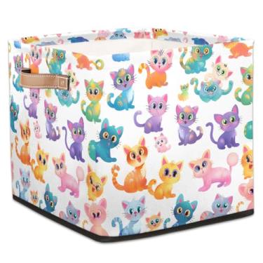 Imagem de hongjinglin Cestos dobráveis de armazenamento de cubos animais gatos fofos e coloridos caixas dobráveis brinquedo infantil com alças organizador de tecido para berçário, sala de estar, quarto