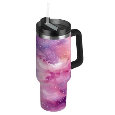 Imagem de SEHANY Copo Stars and Galaxy 1,134 g com tampa e canudo, aço inoxidável de vácuo duplo isolado garrafa de água esportiva suporte para copo de café de viagem à prova de vazamento para bebida gelada