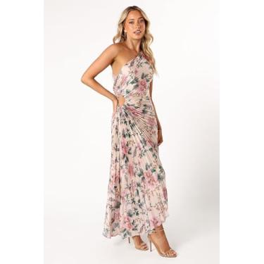 Imagem de Petal & Pup Vestido longo feminino Kleo de um ombro só, Rosa floral, P