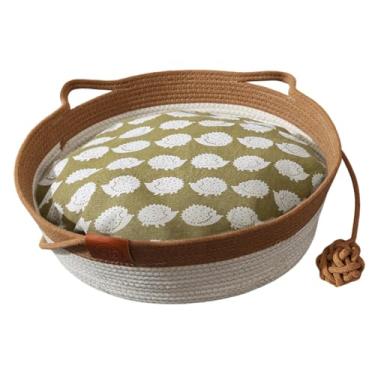 Imagem de IEUDNS Cesta de cesta de gato cães pequenos dormindo com almofada macia com bola de toca todas as estações acessórios para animais de estimação, Marrom, L