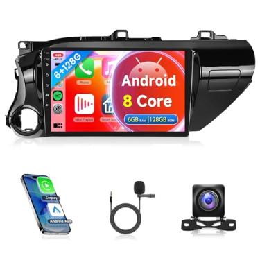 Imagem de Rádio automotivo de 8 núcleos 6G + 128G para Toyota Hilux 2015-2020, Rimoody estéreo automotivo com Carplay sem fio e conexão de espelho automotivo Android GPS WiFi DSP10,1 polegadas, tela sensível ao