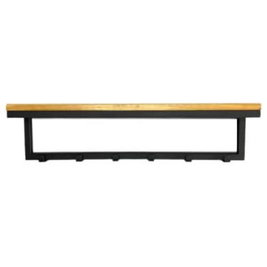 Imagem de Prateleira Industrial Ferro Metal Madeira Pinus Com Cabideiro de Parede 6 Ganchos