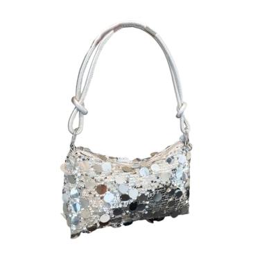 Imagem de Floerns Bolsa de ombro feminina com lantejoulas brilhantes e alça superior com contas Hobo, Prata, one_size, Macio