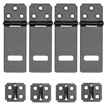 Imagem de Trava de ferrolho preta de 7 cm, pacote com 4 fechos de cadeado de ferro, trava deslizante de porta para cerca de madeira, gaiola para animais de estimação, armário, janela, jardim, segurança de