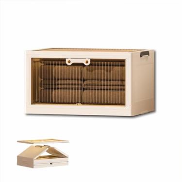 Imagem de SPXMQSS Caixas de armazenamento de plástico, caixas de armazenamento empilháveis para quarto com tampa e polia, caixas de armazenamento dobráveis grandes, recipientes organizadores de armário para