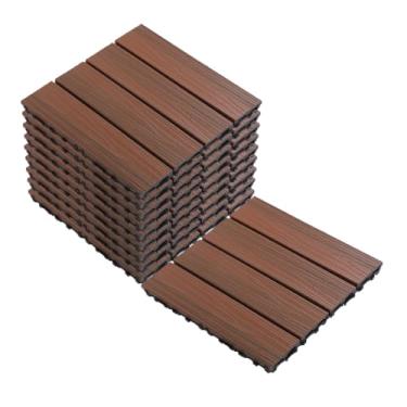 Imagem de SPXMQSS Decking composto, piso de jardim ao ar livre, telhas de deck interligadas WPC, para terraço de jardim, varanda, antiderrapante, fácil de instalar, ótima drenagem 30 x 30 x 2,2 cm C 33 peças