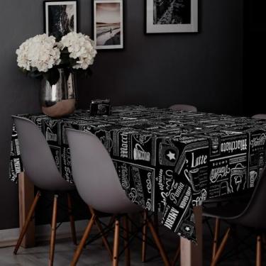 Imagem de Toalha de Mesa Plástica Térmica Impermeável para 4 6 e 8 Lugares Toalha Retangular Antiderramamento para Cozinha e Sala (EXPRESSO PRETO,8 Lugares)