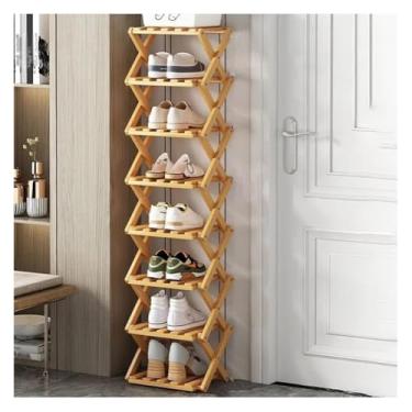 Imagem de SPXMQSS Sapateira dobrável de bambu, sapateiras portáteis de madeira, armário de sapatos de pé livre, prateleira de armazenamento multifuncional para entrada no quarto, sem instalação, marrom, 8