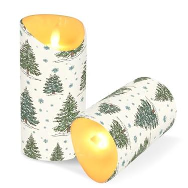 Imagem de Blueangle Pacote com 2 velas de árvore de Natal sem chama com controle remoto e temporizador, velas LED cintilantes (7,6 cm x 9,9 cm) para decoração de casa, casamento, acampamento (659)
