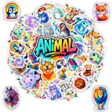 Imagem de BETANAS Pacote de adesivos de animais em aquarela com 100 peças, vinil kawaii, arco-íris neon, adesivos à prova d'água, decalques de animais de estimação para carro, laptop, garrafa de água, capacete