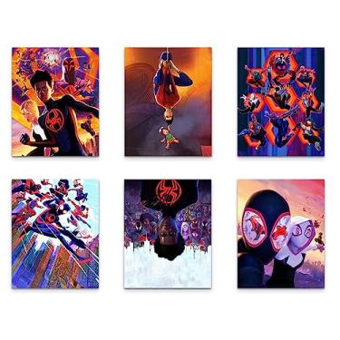 Imagem de Homem-Aranha: Across the Spider-Verse (2023) Pôsteres - Miles Morales Gwen Stacy Conjunto de 6 Impressões de Decoração de Parede de Arte Promocional (8x10) Set1