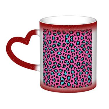 Imagem de Linda xícara de café turquesa leopardo divertida, xícara de cerâmica mágica sensível ao calor que muda de cor 12 Oz, para café/chá/leite/cacau, para adolescente/aniversário/festival/presentes