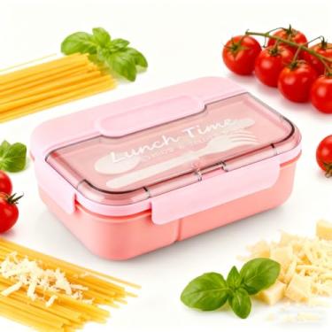 Imagem de Caixa Bento para adultos, recipientes de almoço modernos de 1450 ml com colher e garfo, suporte de refeição fácil de transportar com 3 compartimentos, livre de BPA, à prova de vazamento, perfeito para