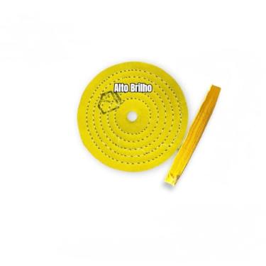 Imagem de CM POLIMENTO, Roda Algodão Resinado Amarelo 15cm - Alto Brilho Metais Aluminio Inox Faca Ferramentas Roda Tanque